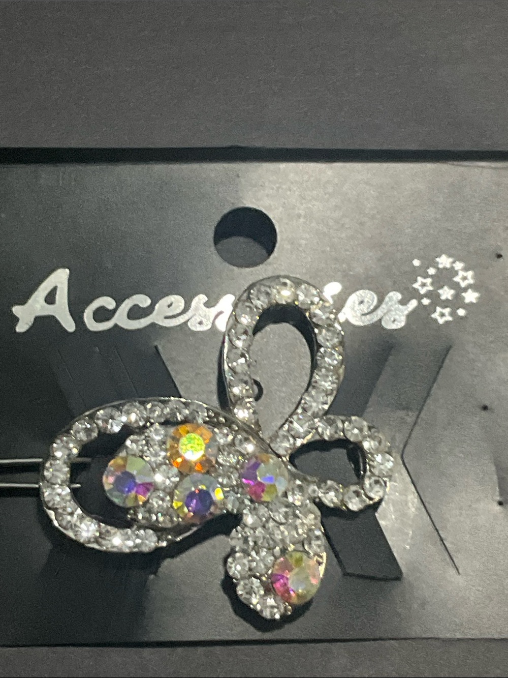 Accessorize Silver Crystal Bow Hair Clip with Iridescent Gems